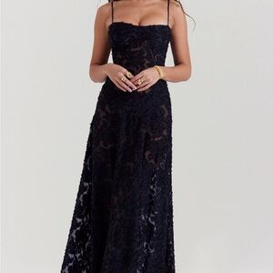 House of CB seren Black Floral Lace Maxi Dress, NWOT